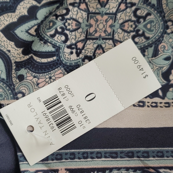 Ann Taylor Blue White Damask Paisley Print A Line Knee Length Dress Size 0 NWT - Picture 3 of 9